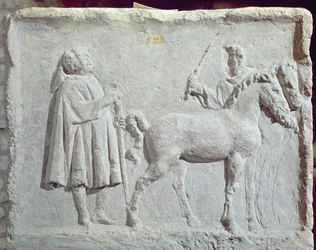 Relief, das einen Pferdemarkt darstellt, 2.-3. Jahrhundert n. Chr.